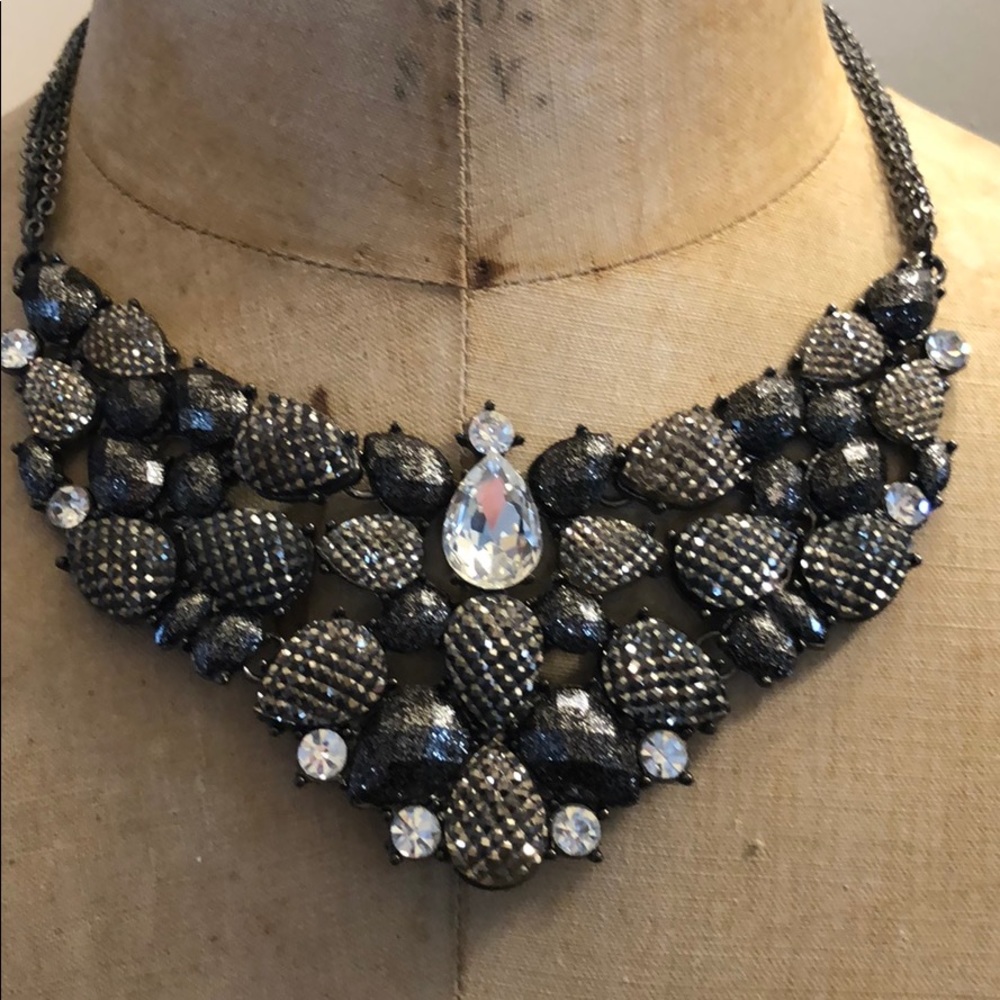 Metal with crystal bib necklace